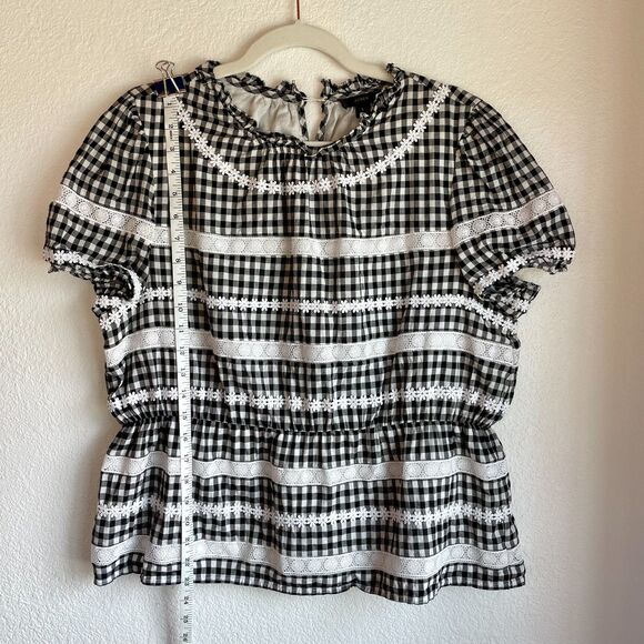 J.Crew Women's Daisy-Chain Peplum Top in Gingham in Black & White - Size L - Picture 12 of 15